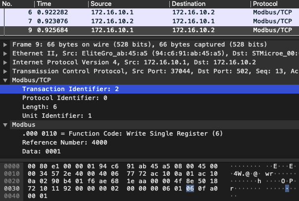 Writing Heartbeat Modbus Timeout Request 1